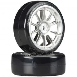 Tamiya Metal Plated 10-Spoke Wheels with Cmntd Sup Driftech Tires, 24mm (2)